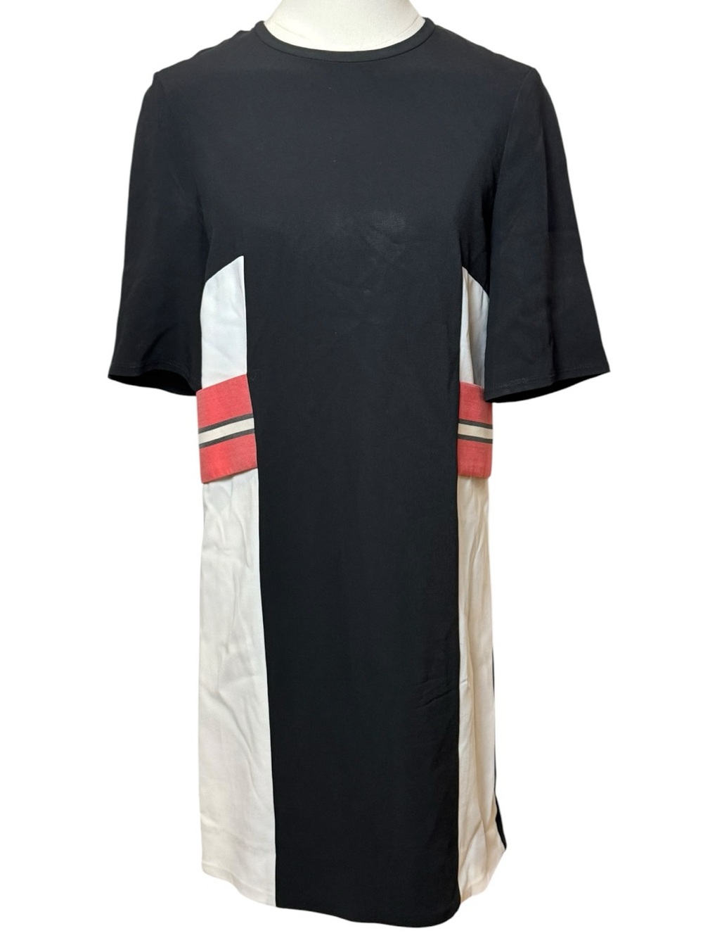 Tanya Taylor Colorblock Mod Shift Dress Black Ivory Coral Size 2